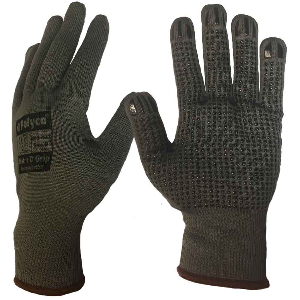 Polyco Matrix D Grip Polka Dot Palm Grey Liner Warehouse Gloves